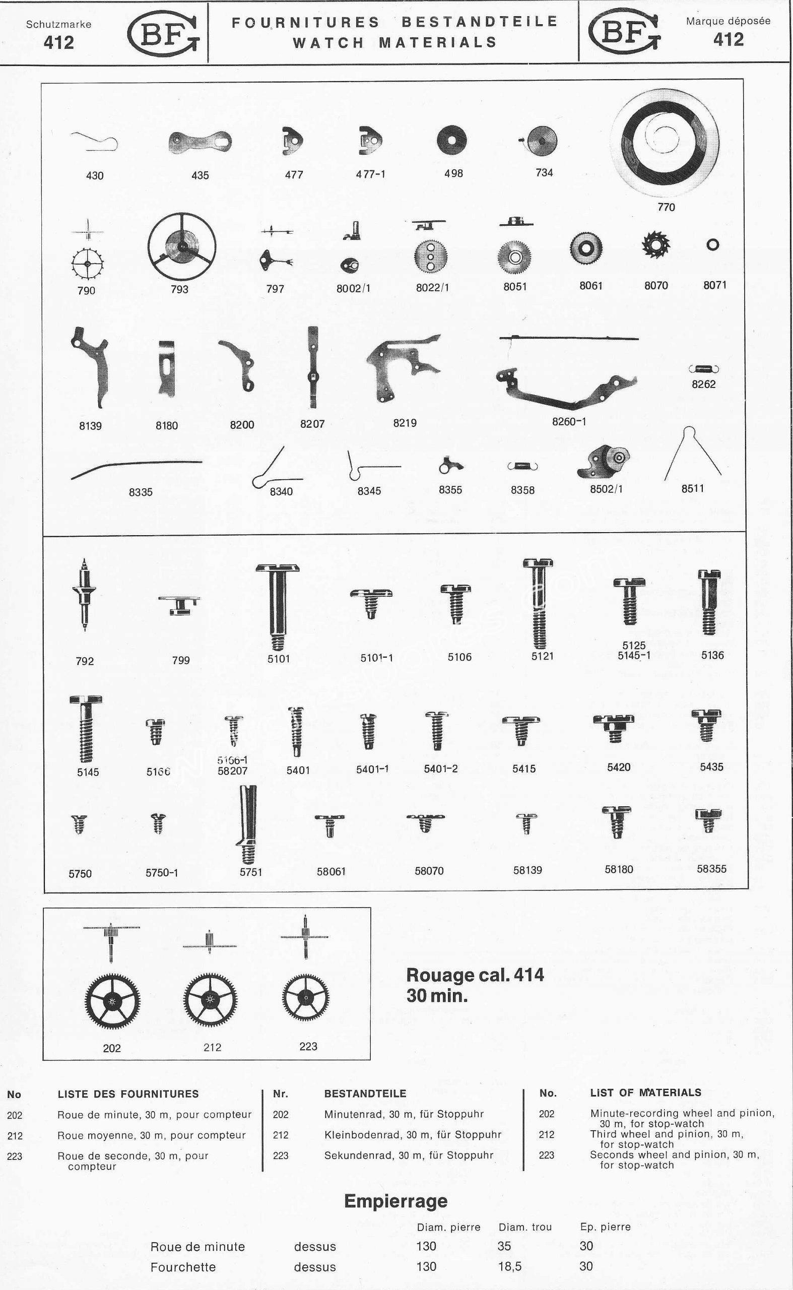 Baumgartner BFG 412 watch spare parts Baumgartner BFG 412 watch spare parts