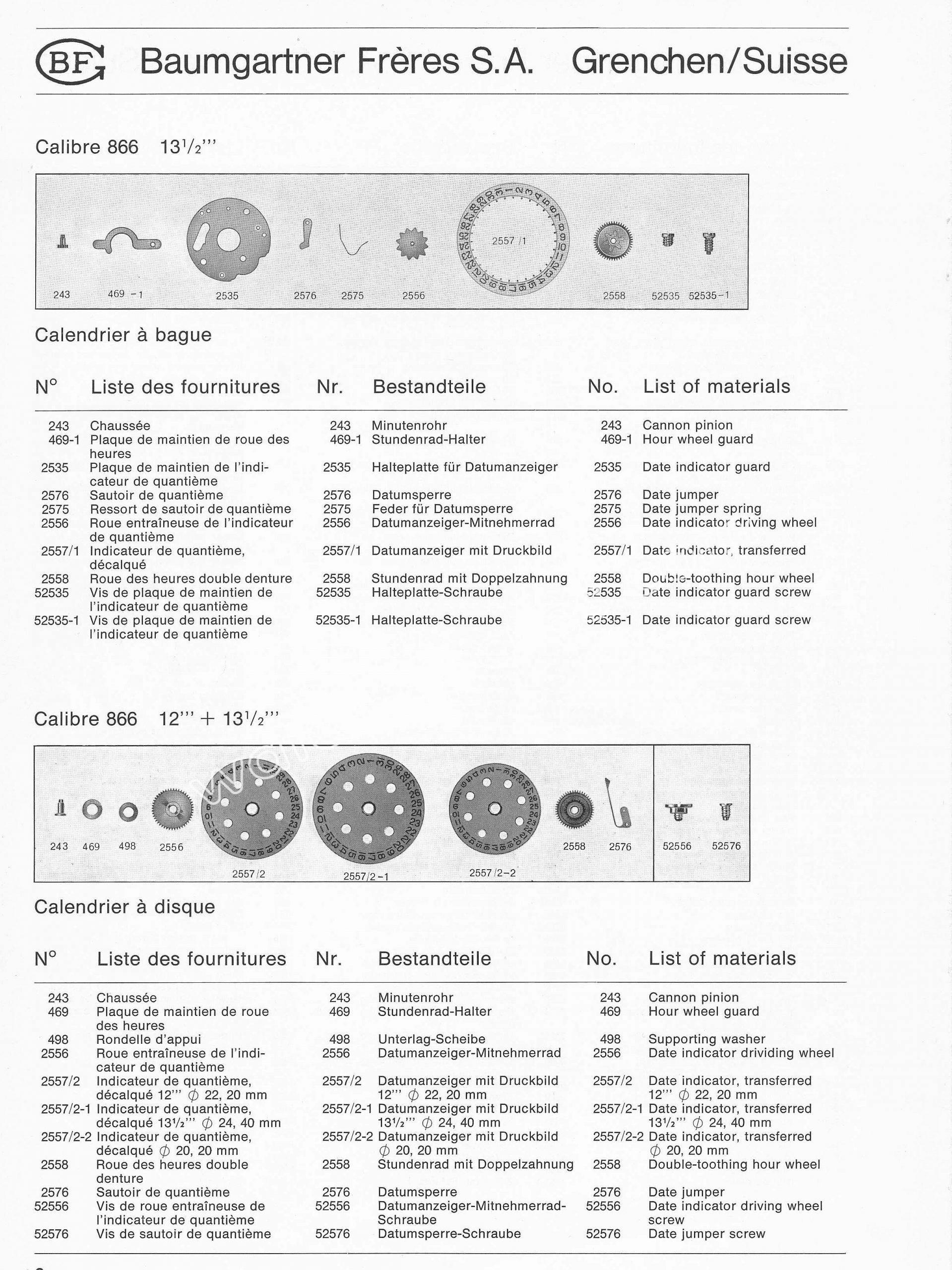 Baumgartner BFG 866 13.5 watch spare parts Baumgartner BFG 866 13.5 watch spare parts