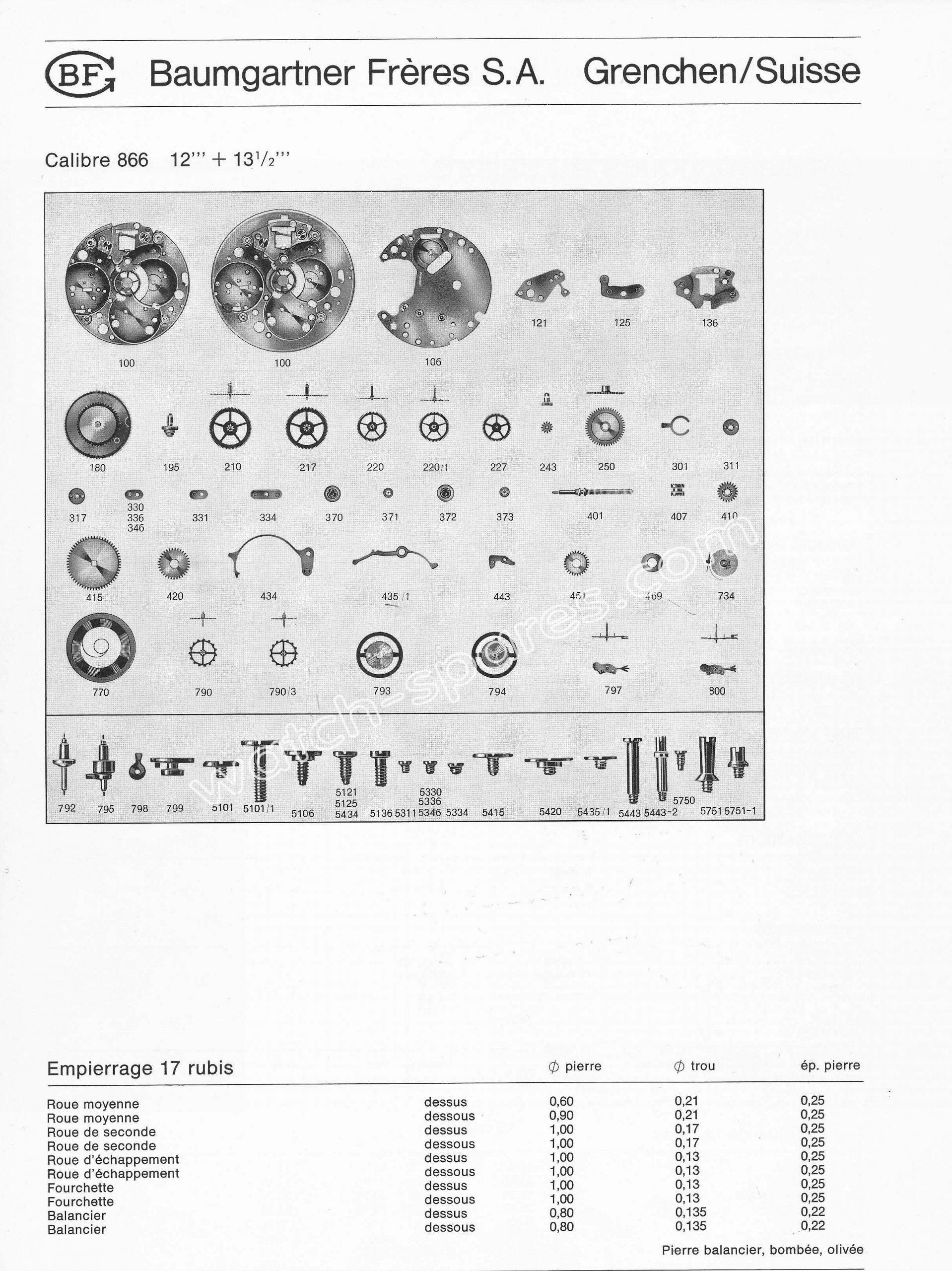 Baumgartner BFG 866 31 7 watch spare parts Baumgartner BFG 866 31 7 watch spare parts