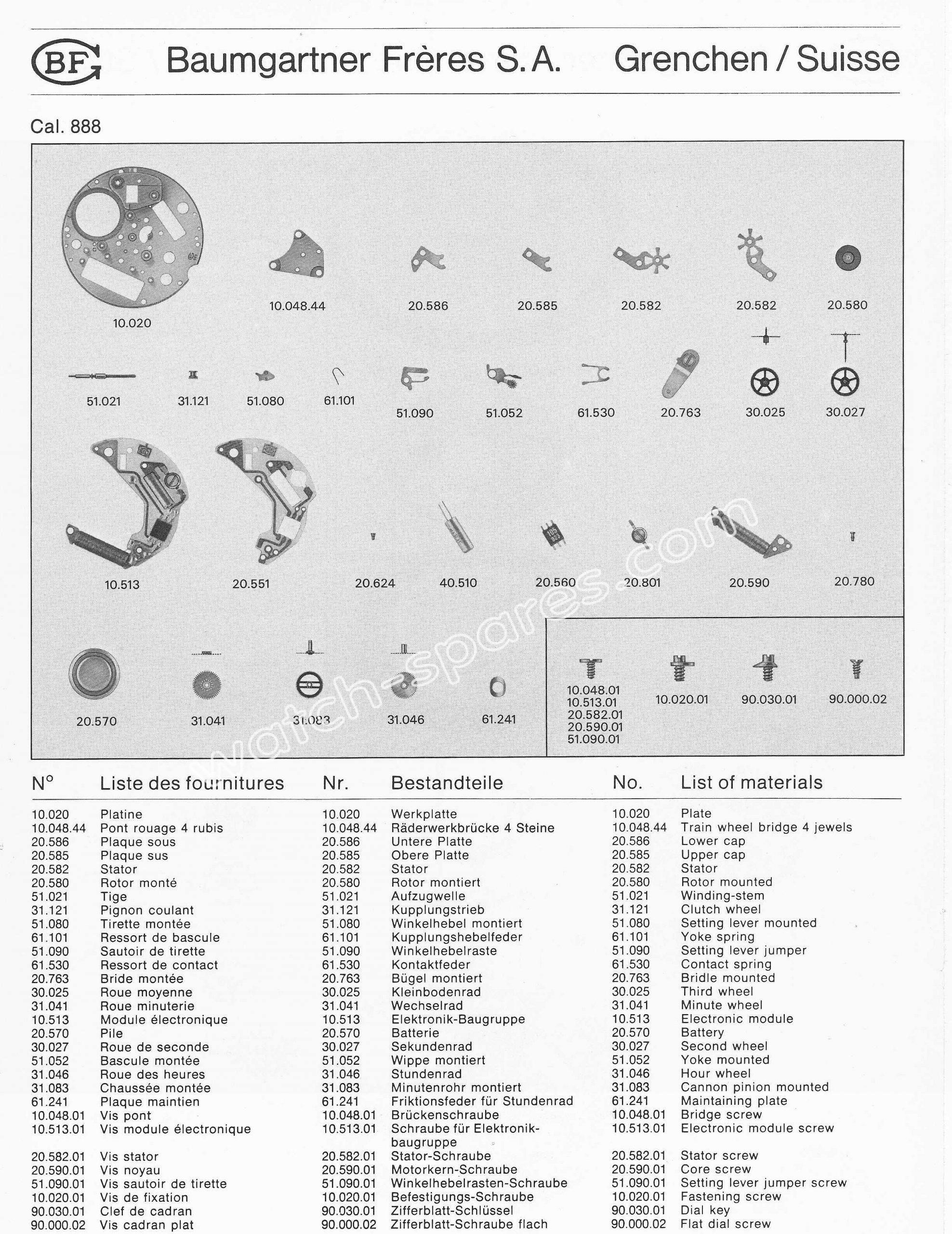 Baumgartner BFG 888 watch spare parts Baumgartner BFG 888 watch spare parts