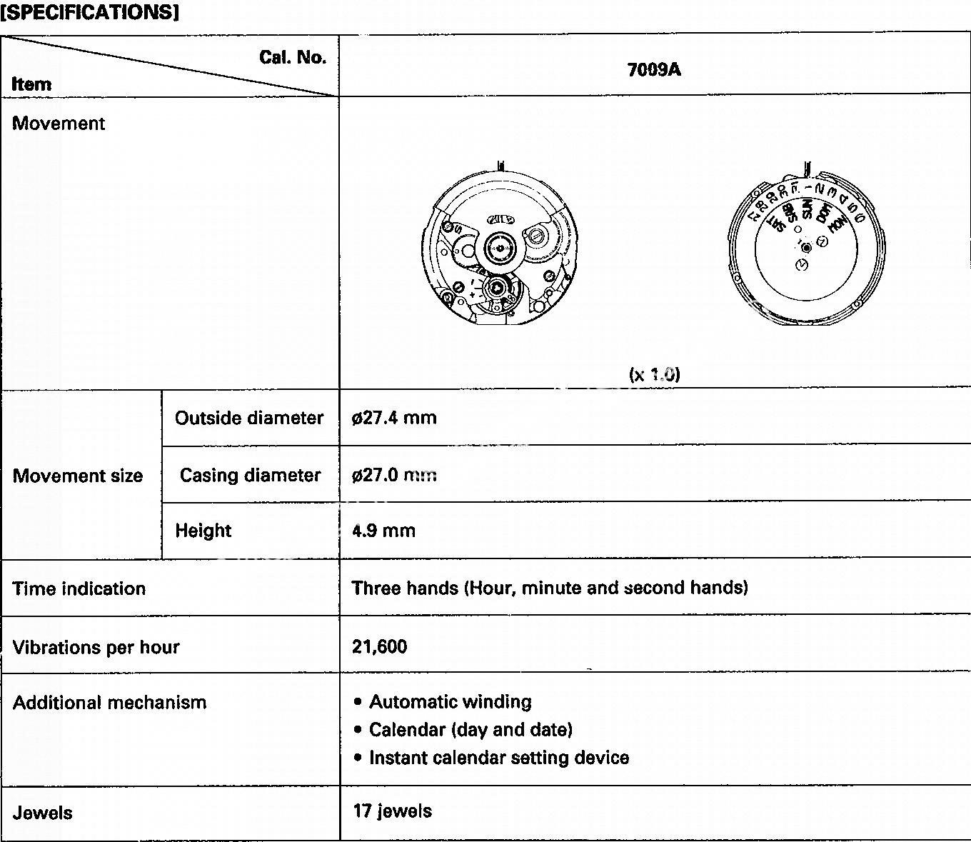 SEIKO 7009A watch movements SEIKO 7009A watch movements