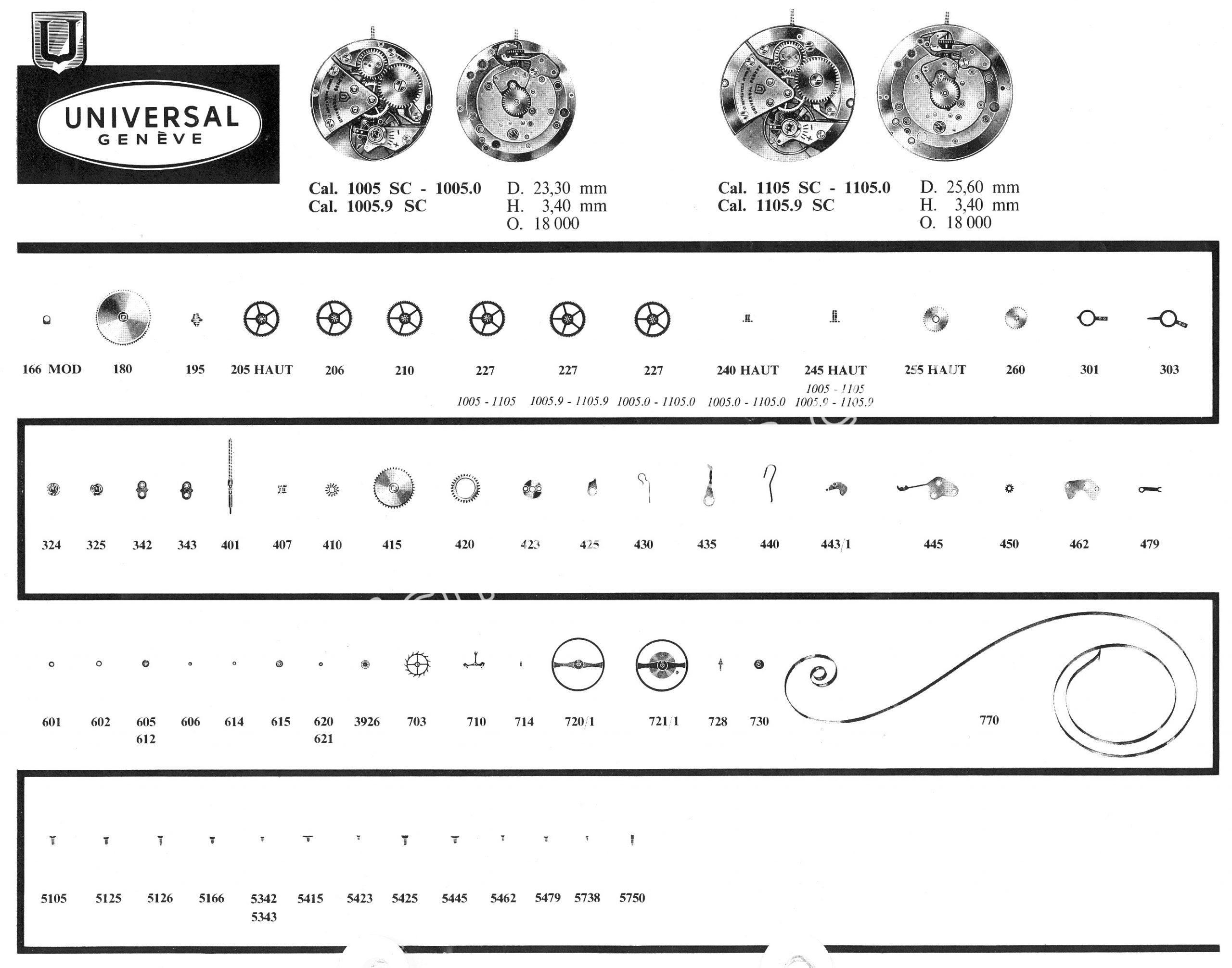 Universal 1105SC watch movements watch spare parts Universal 1105SC watch movements watch spare parts