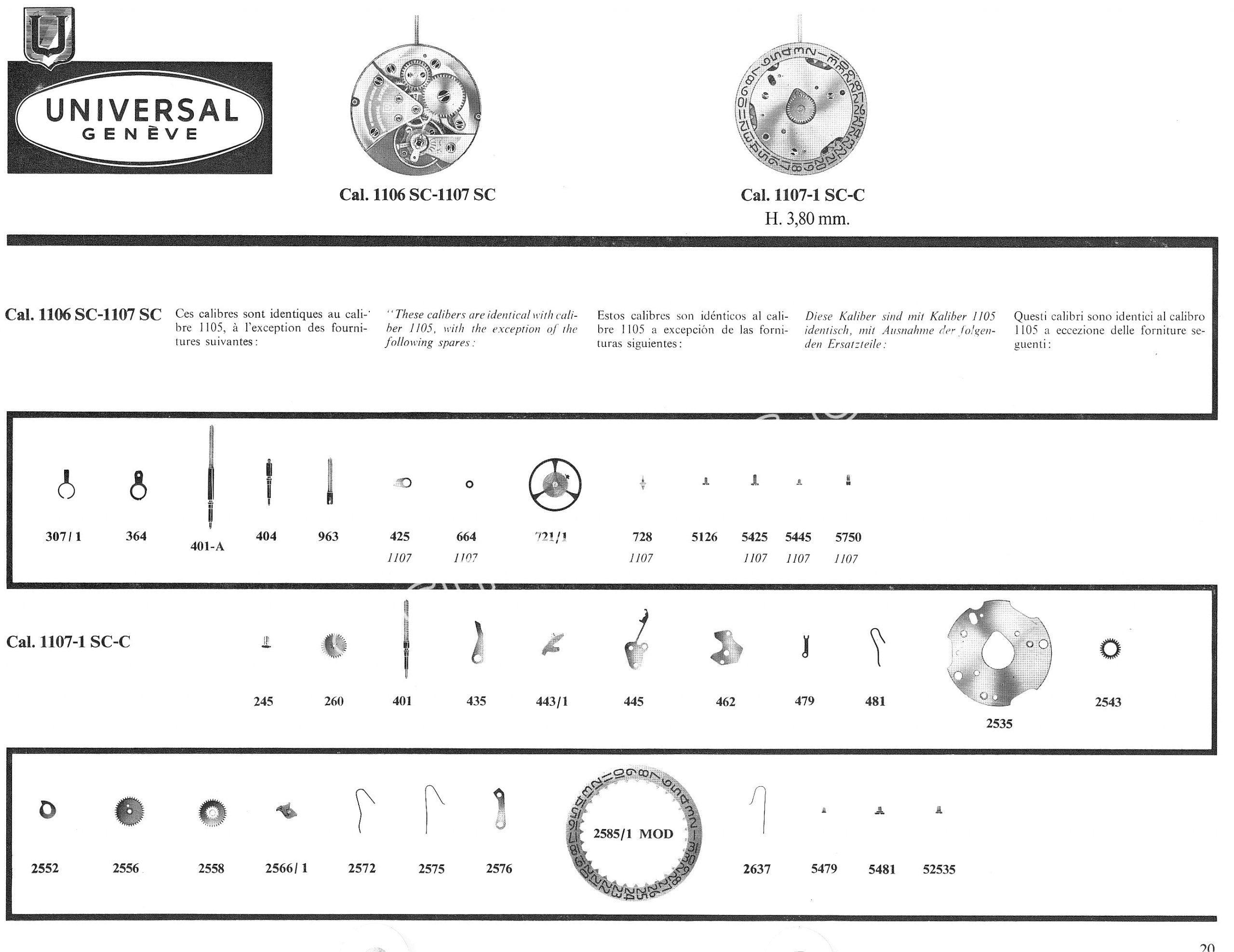 Universal 1106SC watch movements watch spare parts Universal 1106SC watch movements watch spare parts