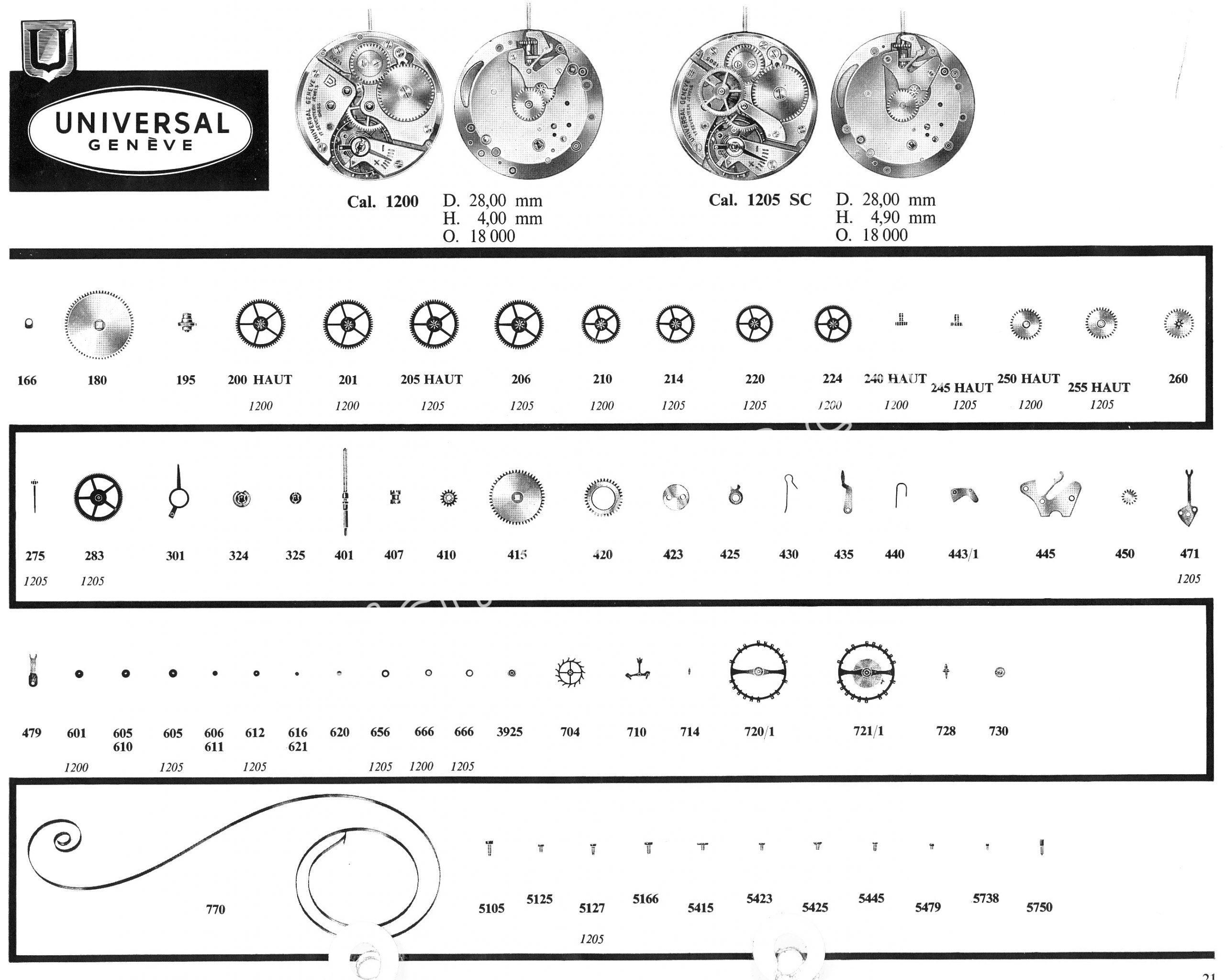 Universal 1205SC watch movements watch spare parts Universal 1205SC watch movements watch spare parts